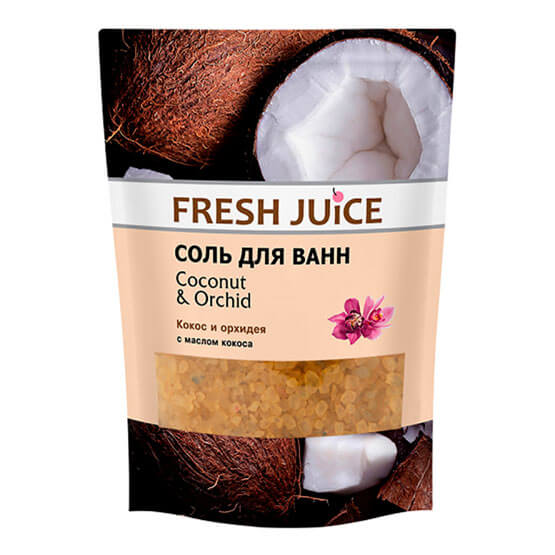 Сіль для ванн дой-пак Кокос і орхідея Fresh Juice 500 мл купити в Києві - ціна, інструкція, відгуки, склад на liki.wiki