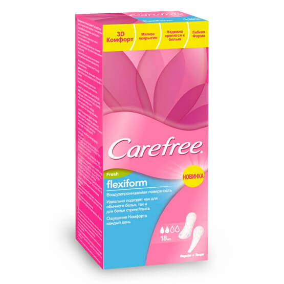 Щоденні прокладки Carefree Flexiform 18 шт купити в Києві - ціна, інструкція, відгуки, склад на liki.wiki