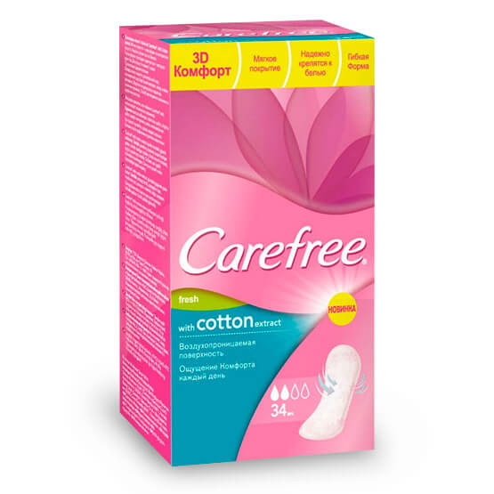 Щоденні прокладки Carefree Cotton Fresh 34 шт купити в Києві - ціна, інструкція, відгуки, склад на liki.wiki