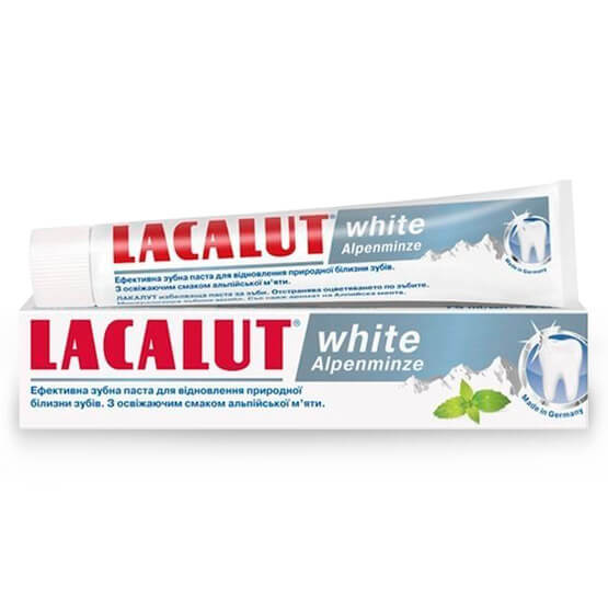 Зубна паста Lacalut White Alpenminze 75 мл купити в Києві - ціна, інструкція, відгуки, склад на liki.wiki